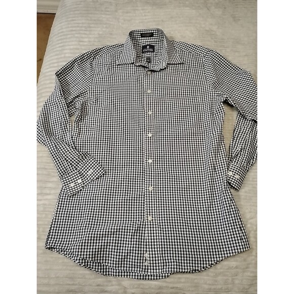 Stafford Easy Care Broadcloth Travel Shirt Blue Check Fitted 15 1/2 32/33 Pocket - Picture 4 of 9
